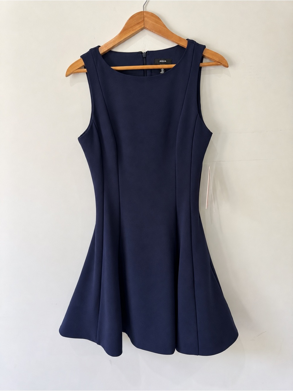 Aqua Sleeveless Navy Fit-and-Flare Dress
